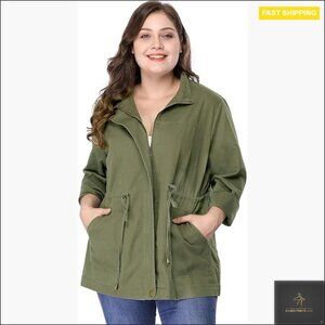 Plus Size Lightweight Anorak Jacket with Drawstring Waist and Pockets
